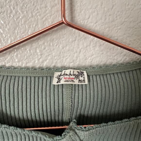 Intimately Free People Most Wanted Cardi rib knit button top short sleeve green - Picture 6 of 9